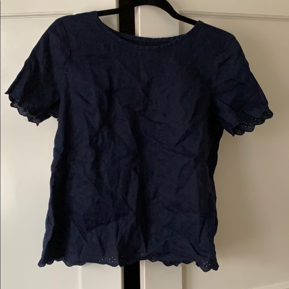 Blue linen j crew blouse